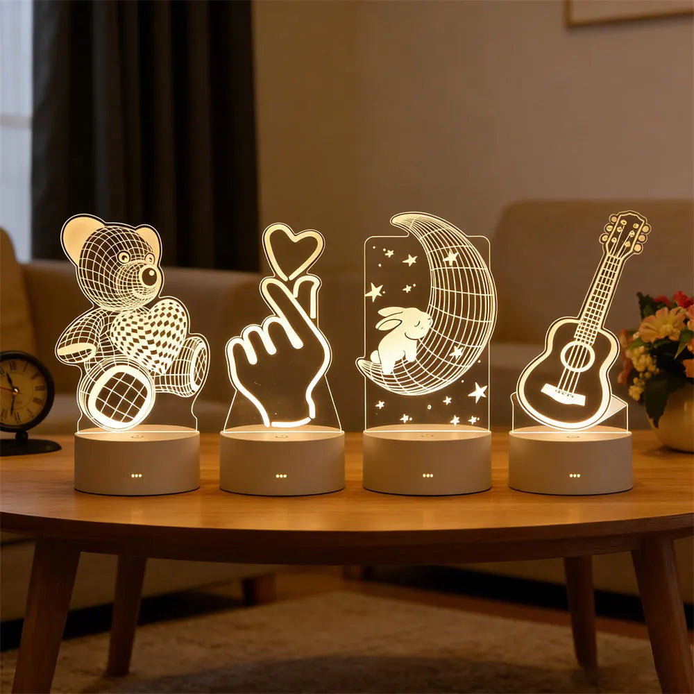 3D Acrylic LED Night Light – USB Plug-In Glow Lamp | Perfect Gift