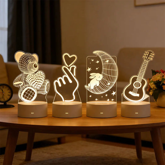 3D Acrylic LED Night Light – USB Plug-In Glow Lamp | Perfect Gift