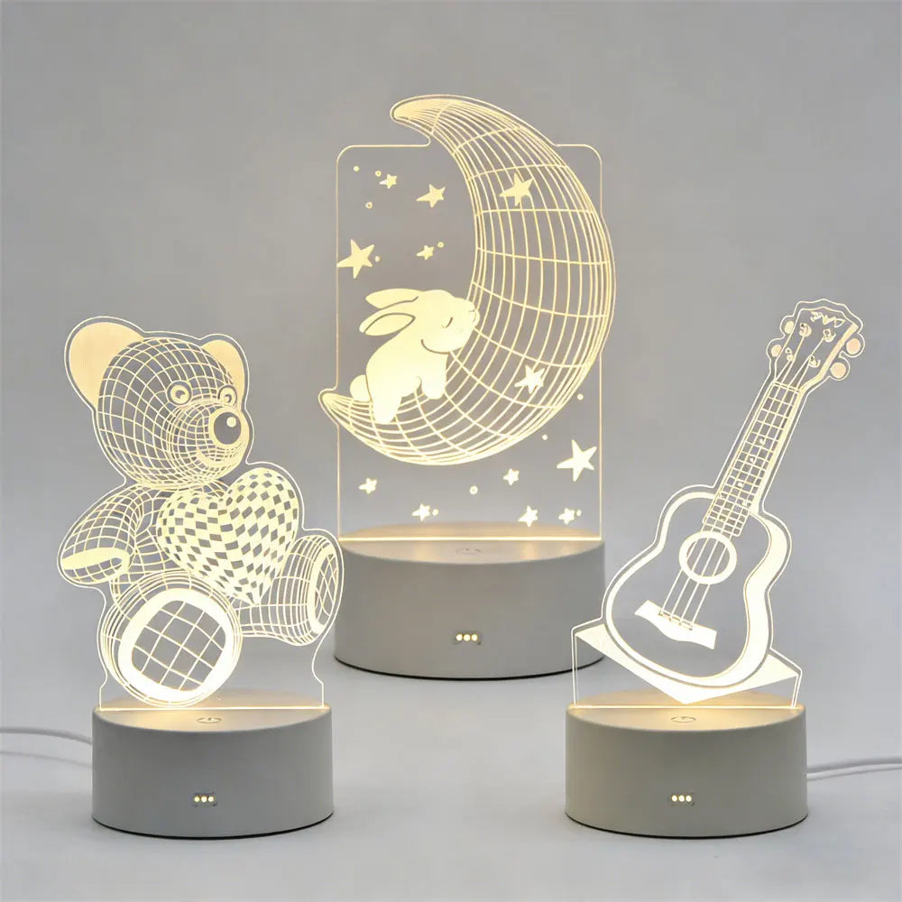 3D Acrylic LED Night Light – USB Plug-In Glow Lamp | Perfect Gift
