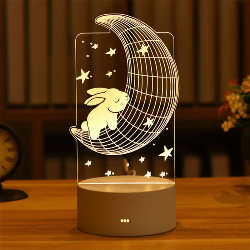 3D Acrylic LED Night Light – USB Plug-In Glow Lamp | Perfect Gift